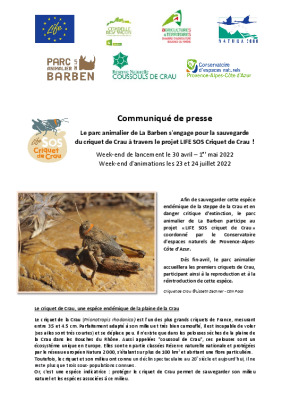Communiqué de presse arrivée criquets de Crau à La Barben